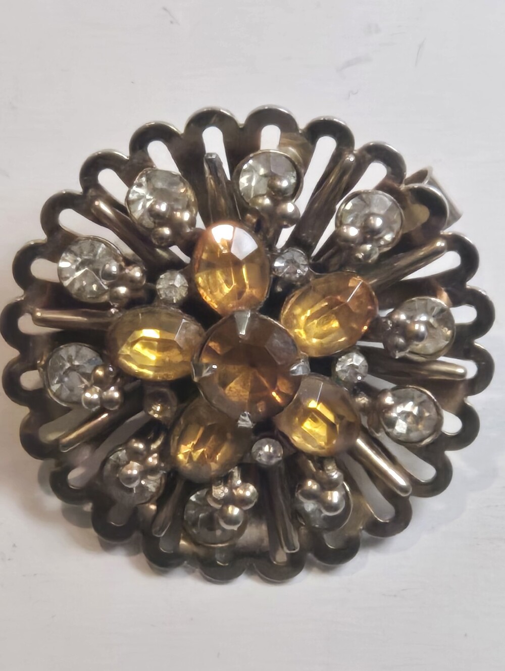 Vintage-Inspired Amber Crystal Floral Accent Pin by